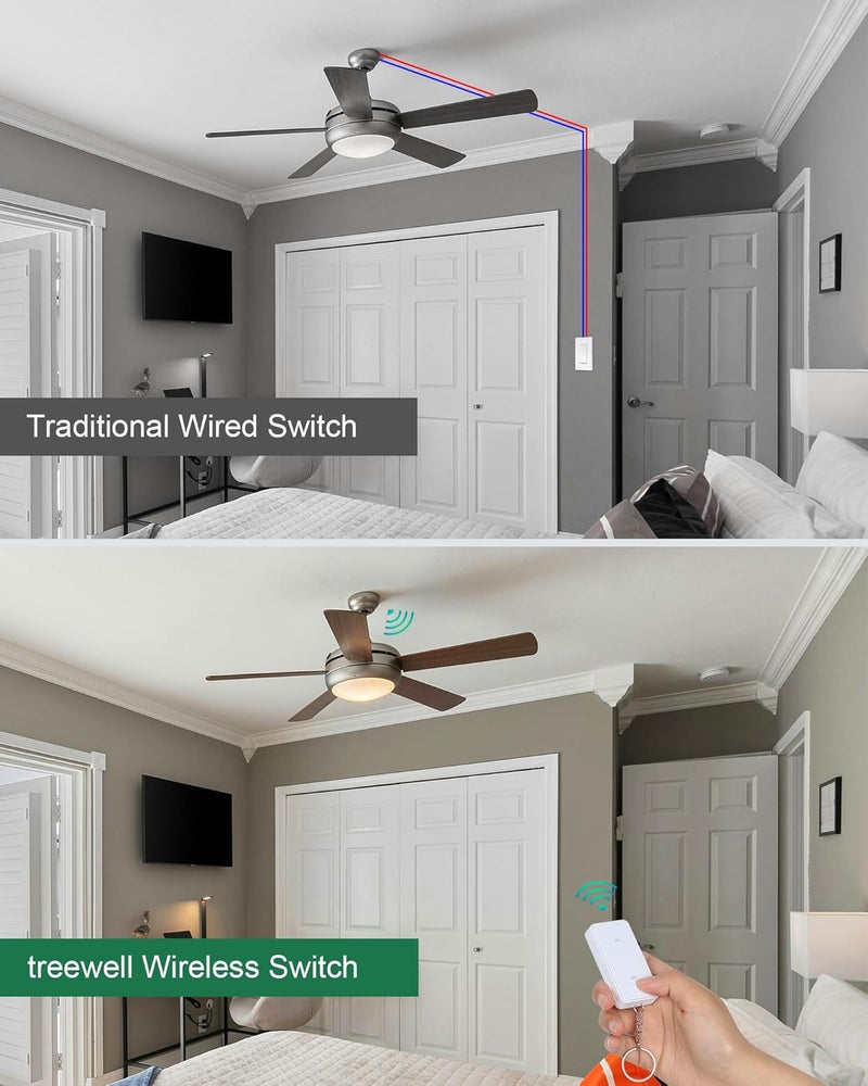 treewell Wireless Light Switch and Receiver Kit, 200FT Remote Control, No Rewiring, No Interference, for Ceiling Light, Fan, Lamp - Programmable and Expandable - Image 4